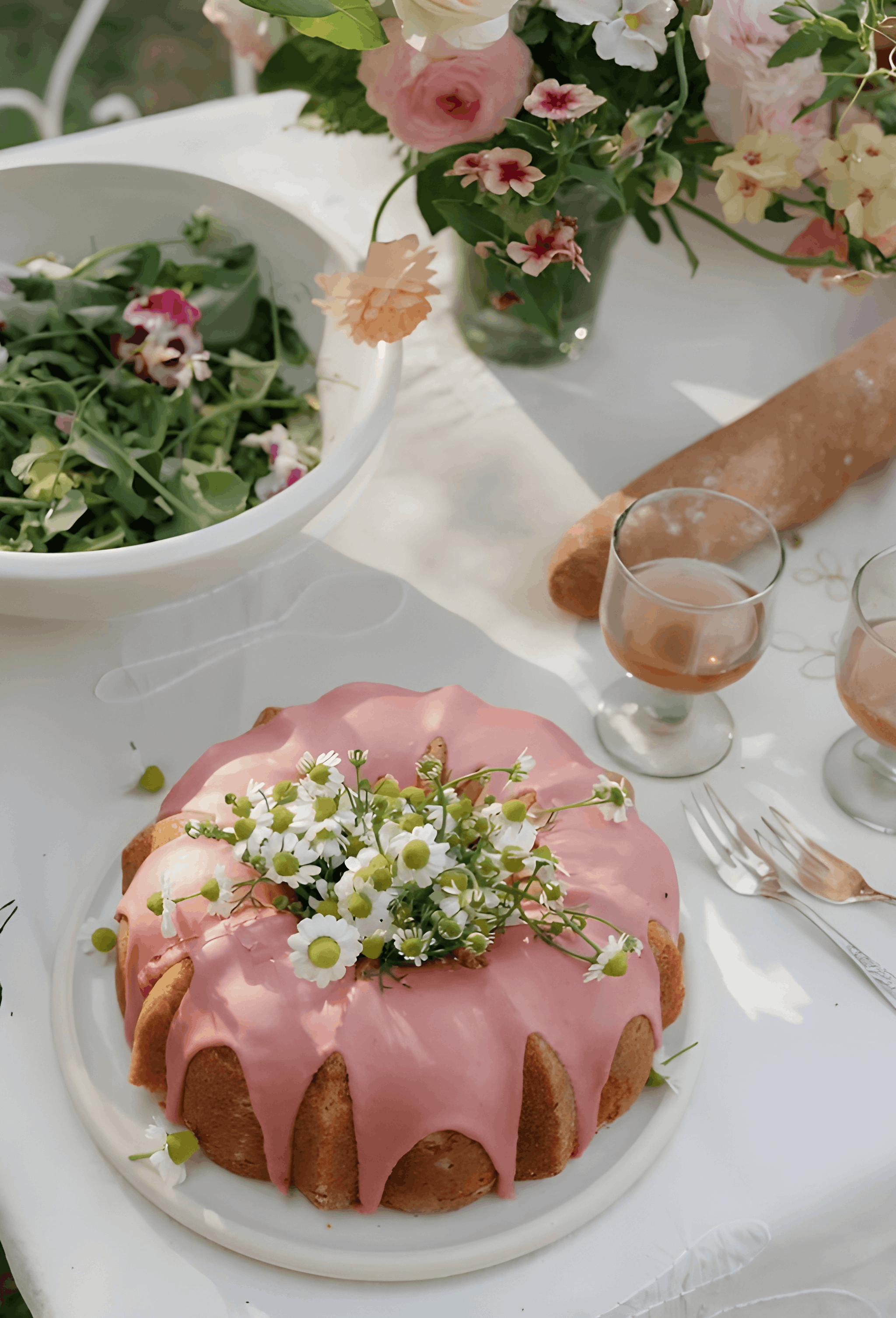 Pink celebration cake with flowers
