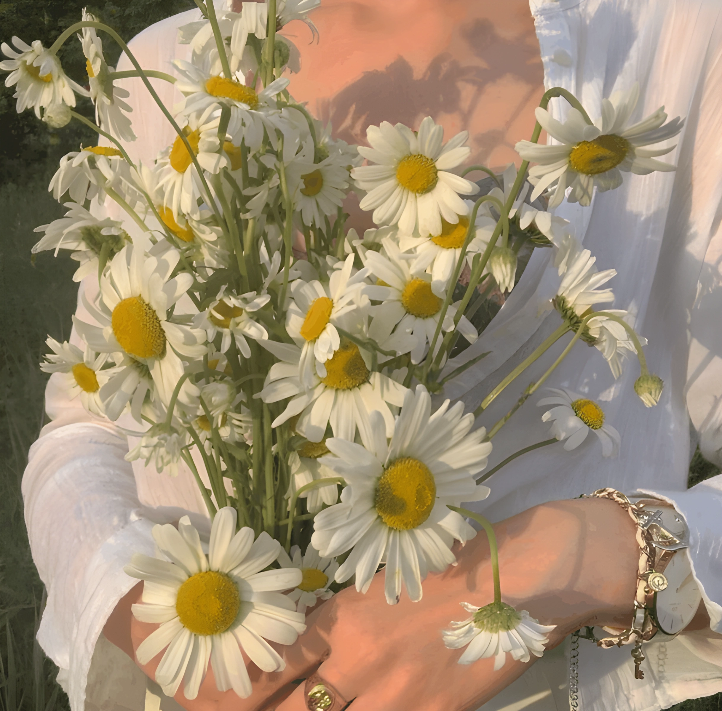 Hands holding daisies