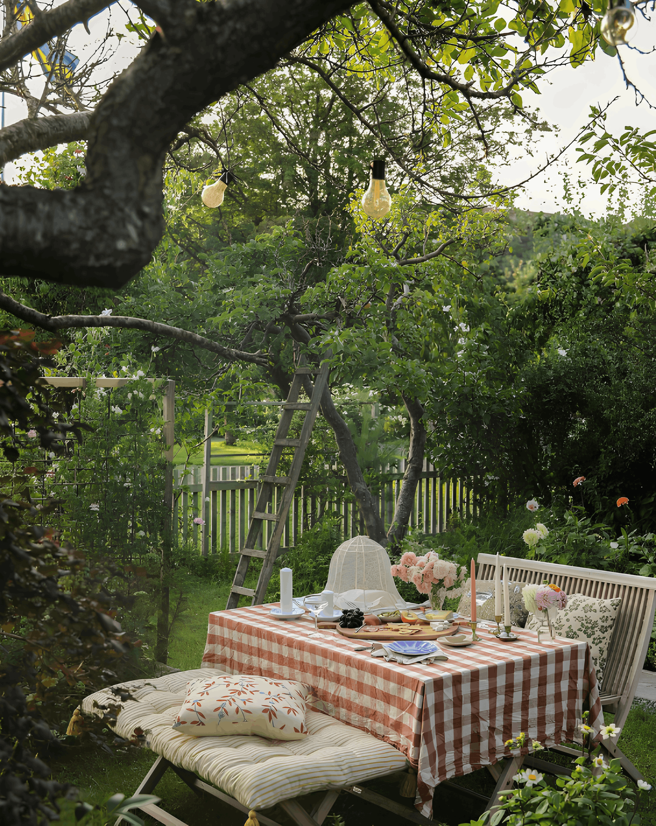 Garden table in dappled light